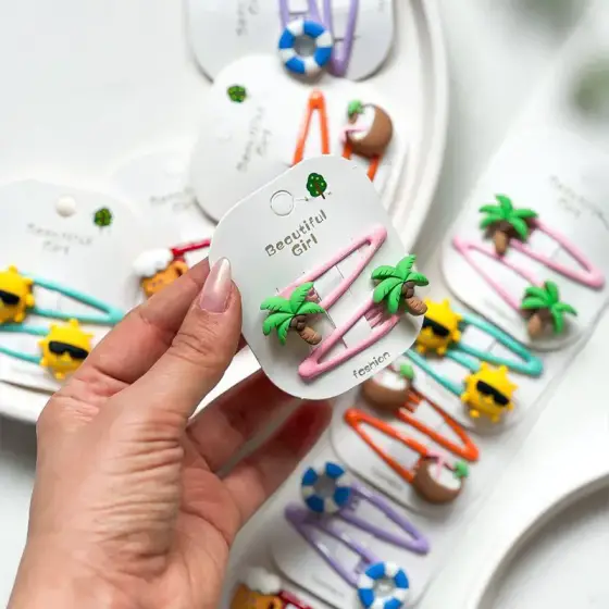 گیره تق‌تقی مو دخترانه فانتزی کارتونی 20 عددی طرح تابستانی