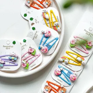 گیره تق‌تقی مو دخترانه فانتزی کارتونی 20 عددی طرح خرگوش و رنگین‌کمان