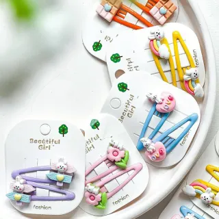 گیره تق‌تقی مو دخترانه فانتزی کارتونی 20 عددی طرح خرگوش و رنگین‌کمان