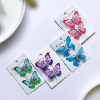 گیره مو پروانه‌ای فانتزی مدل کریستالی بسته 12 عددی کارت‌دار Fashion Jewelry
