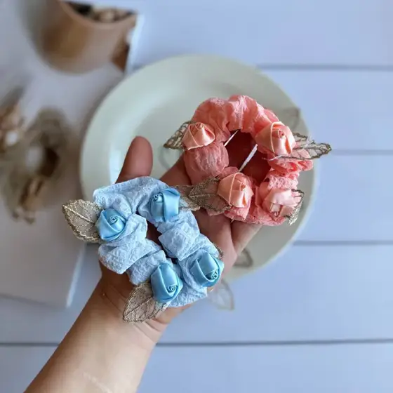 کش مو گل‌دار پارچه‌ای – بسته جینی 6 و 12 عددی