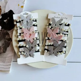 کش مو کارتی پروانه‌ای نگین‌دار – بسته جینی 6 کارت و 12 کارت