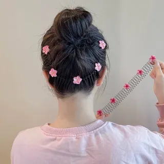 شانه فنری بزرگ گل‌دار – جین 12 عددی (میکس رنگی)