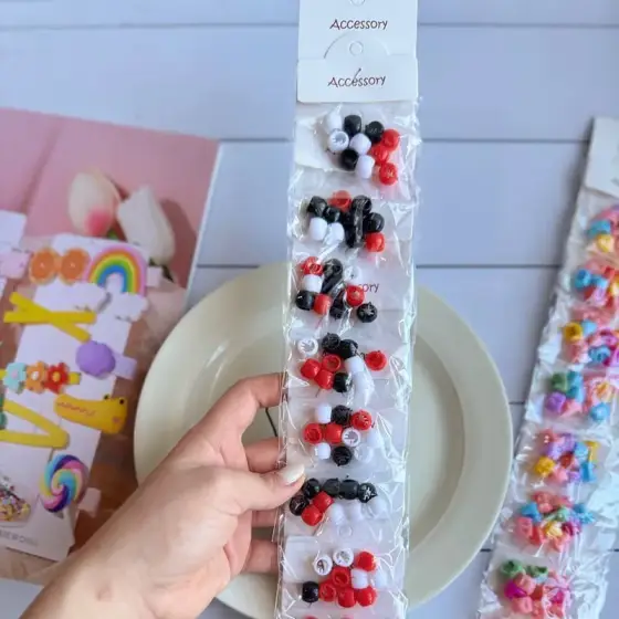 مهره مو کارتی رنگی طرح میکس 80 عددی