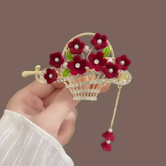 گیره چفتی فلزی آویزی طرح سبد گل میکس