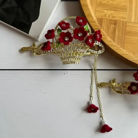 گیره چفتی فلزی آویزی طرح سبد گل میکس