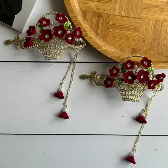 گیره چفتی فلزی آویزی طرح سبد گل میکس