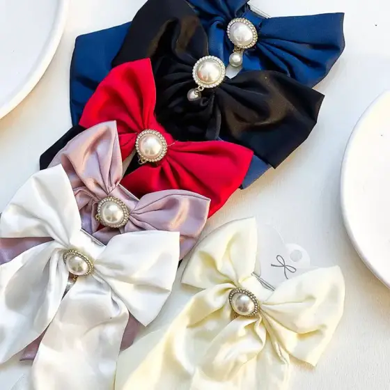 گیر مو پاپیونی ساتن نگین‌دار – بسته 12 عددی